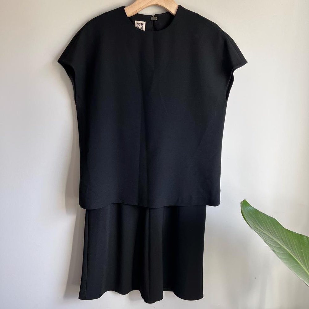 Anne Klein Oversized Two-Tier Black Cap Sleeve Dress Size 2